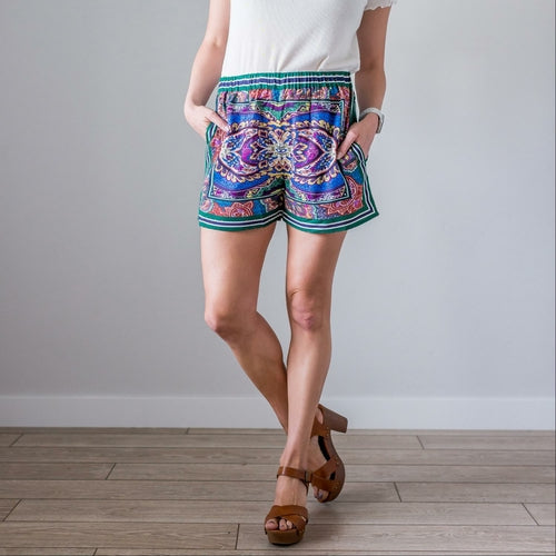Multicolored Scarf High Wasted Shorts