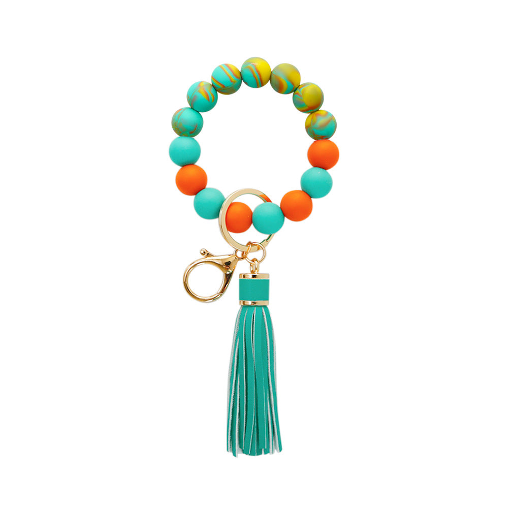 Colorful Silicone Beaded Tassel Wristlet Keychain Bracelets